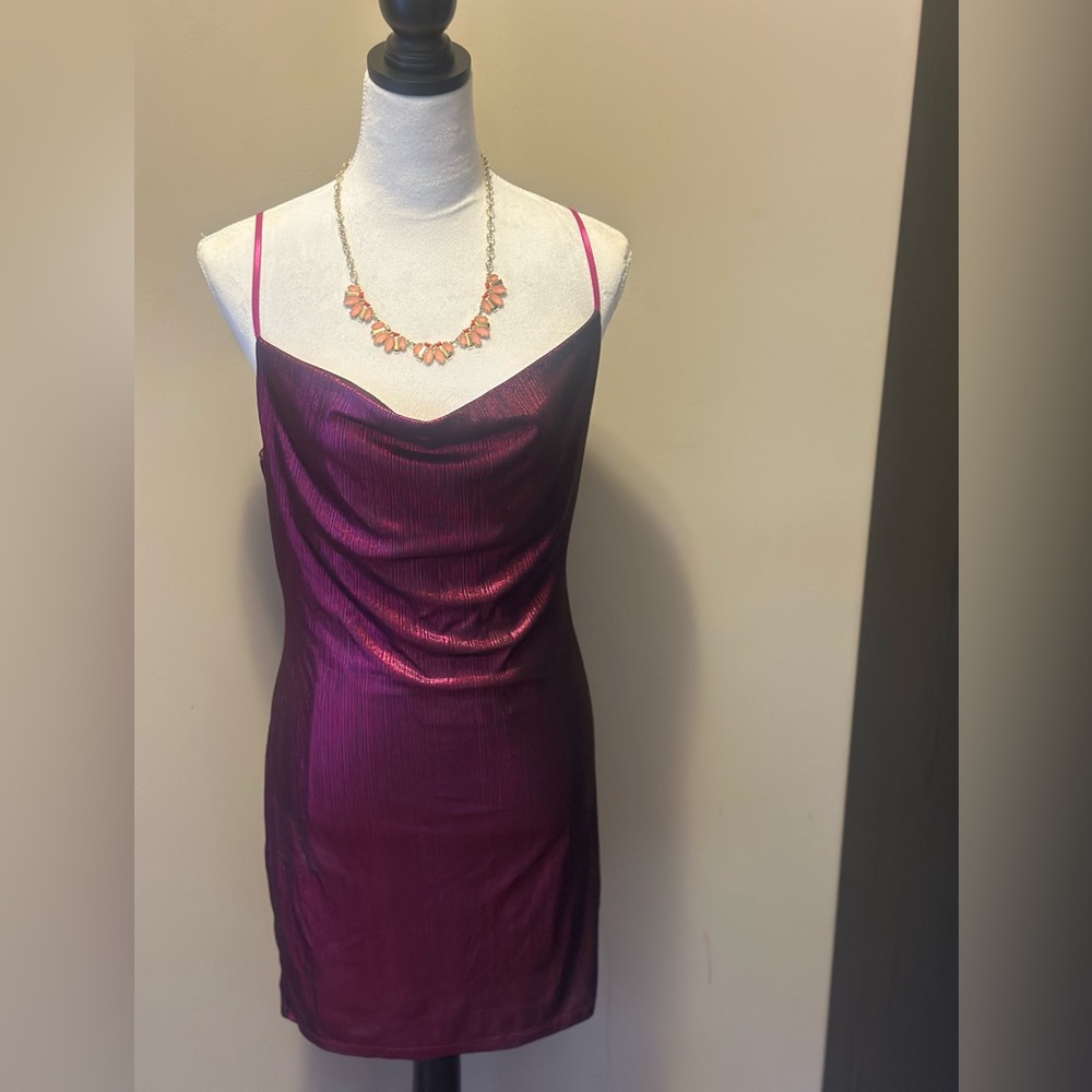 Metallic Purple Satin Slip Dress